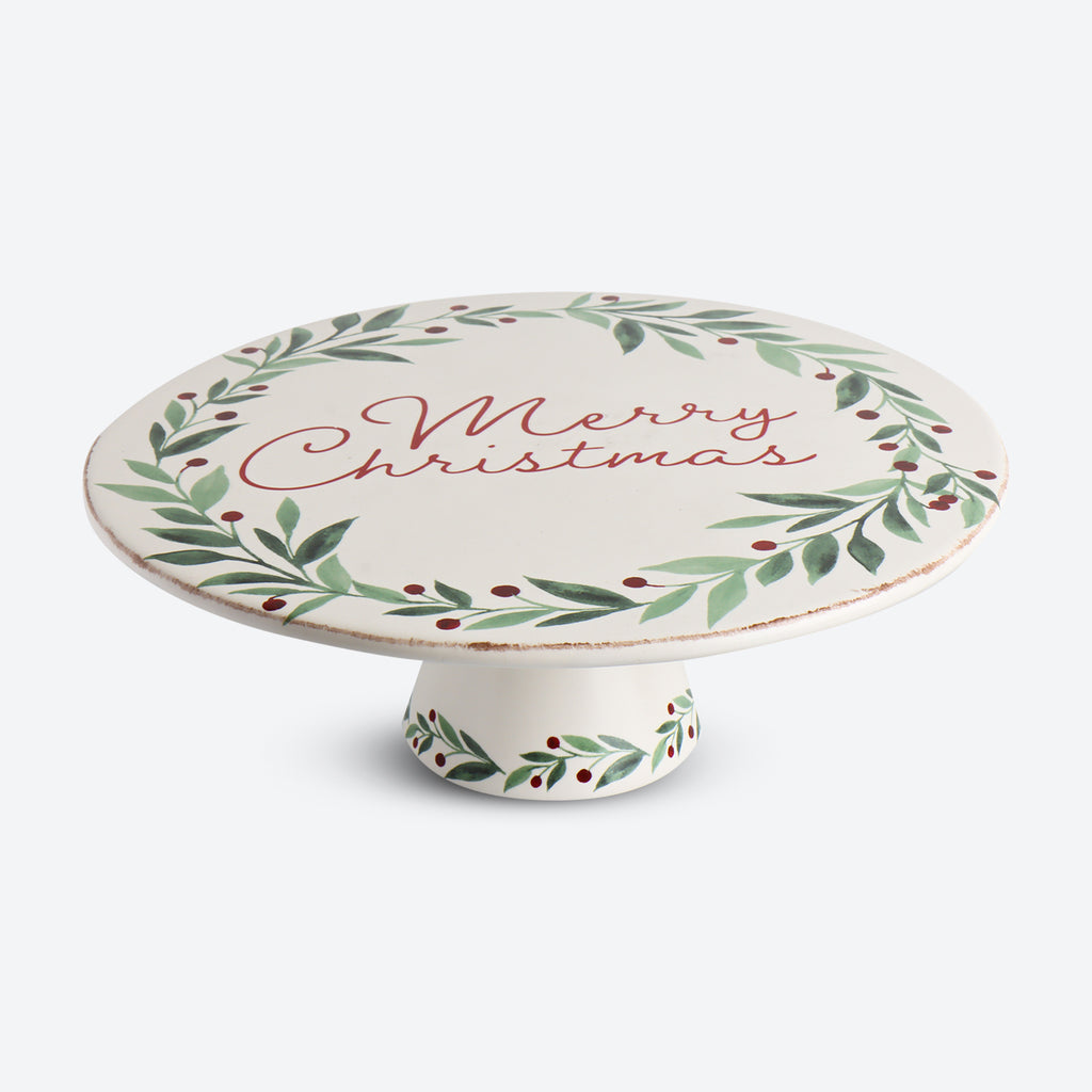 Footed Platter 10" Round (Merry Christmas)