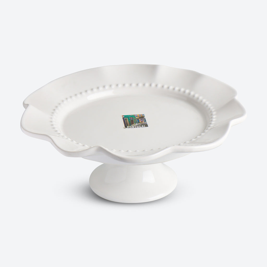 Footed Platter 12.5" Flower Shape White (Made In Portugal)