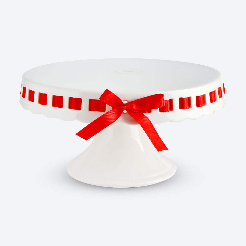 10 inch Footed Platter Round with Red Ribbon