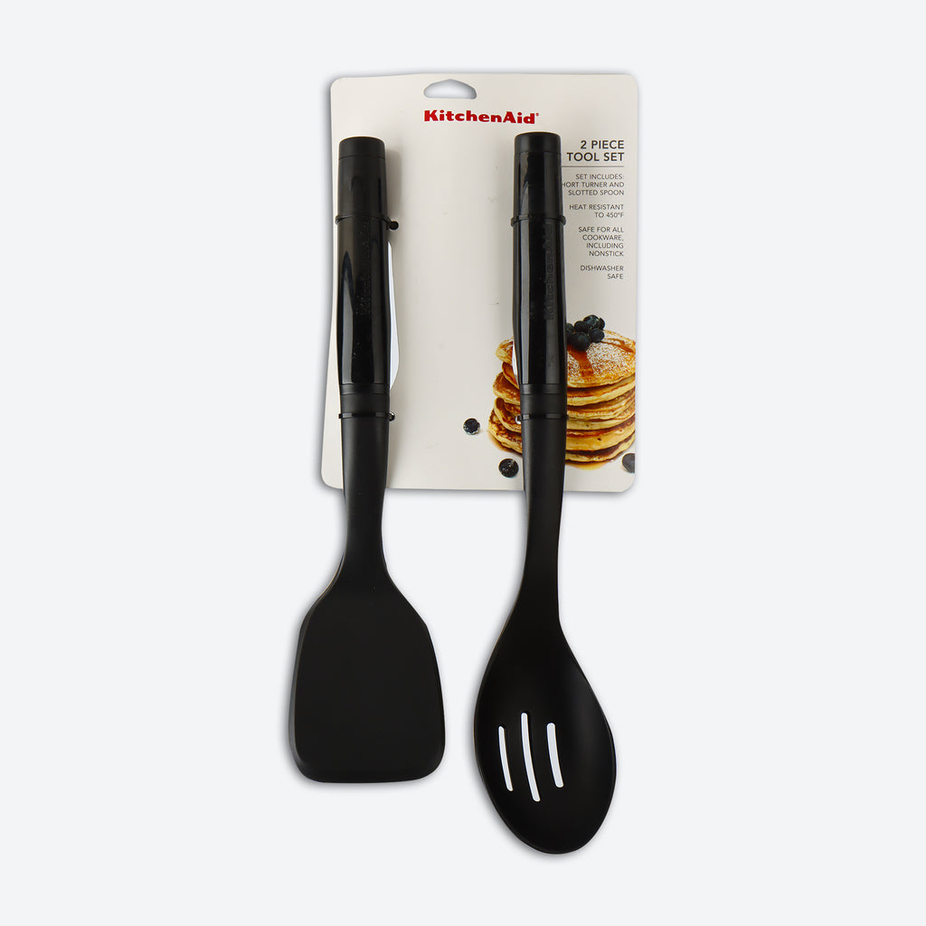 2 Piece Tool Set Short Turner And Slotted Spoon (Black)