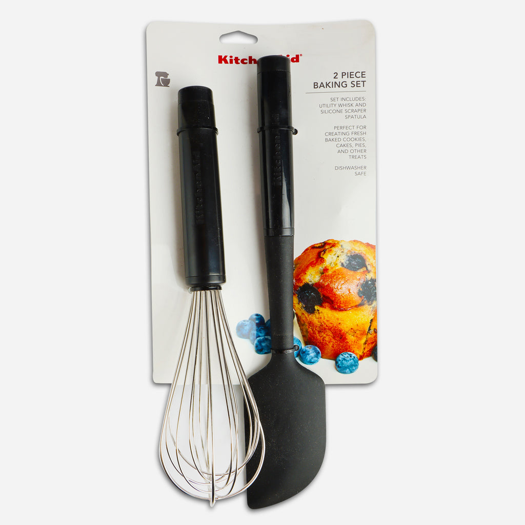 2 Piece Baking Set Utility Whisk And Silicone Scraper Spatula in Black