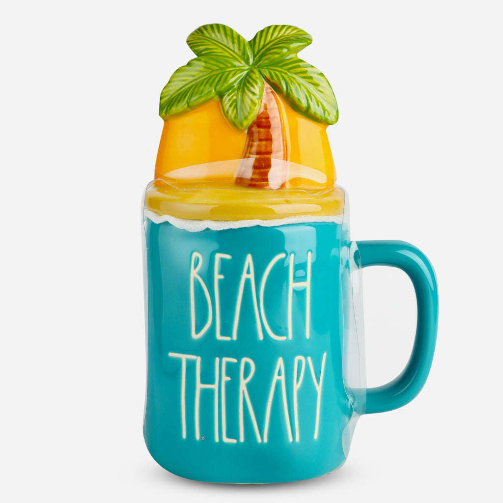 Beach Therapy Coffee Mug with Palm Tree Topper