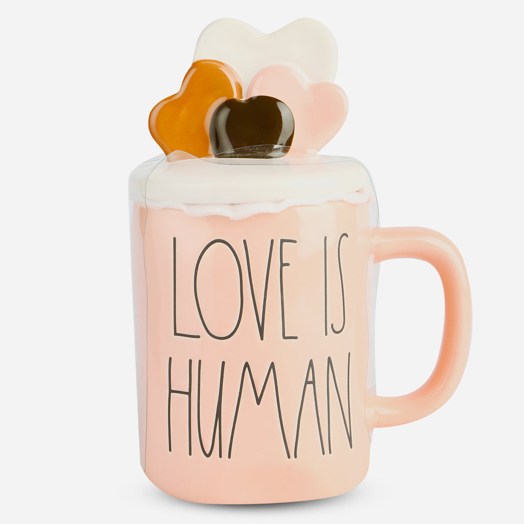 Coffee Mug Love Is Human with Hearts Topper