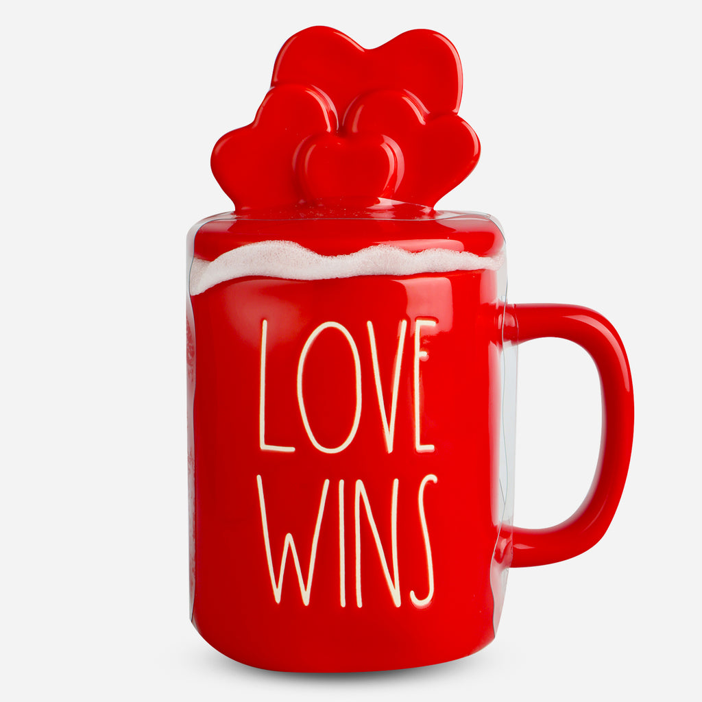 Coffee Mug Love Wins with Hearts Topper