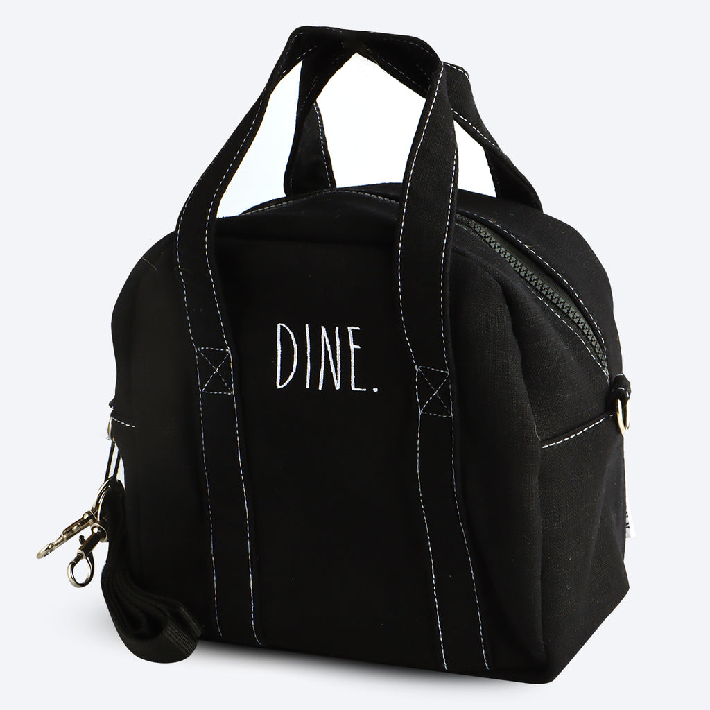 Lunch Box Linen Tote Bag in Black