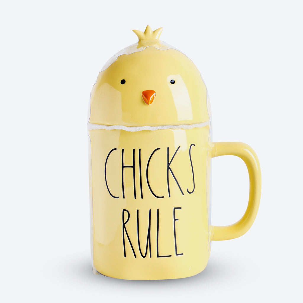 Coffee Mug Chicks Rule With Topper (Yellow)