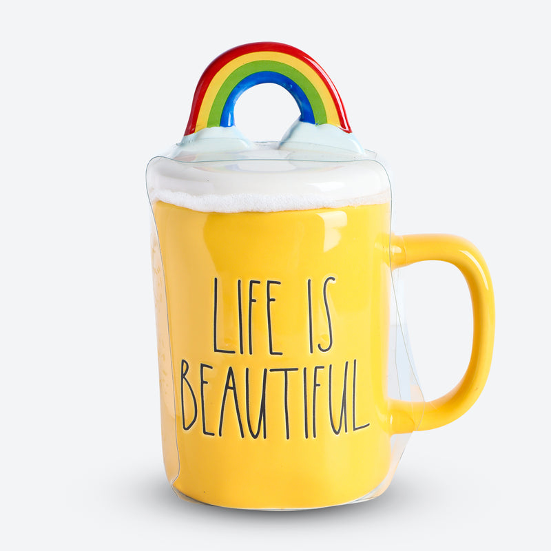Coffee Mug Life Is Beautiful With Topper (Yellow)